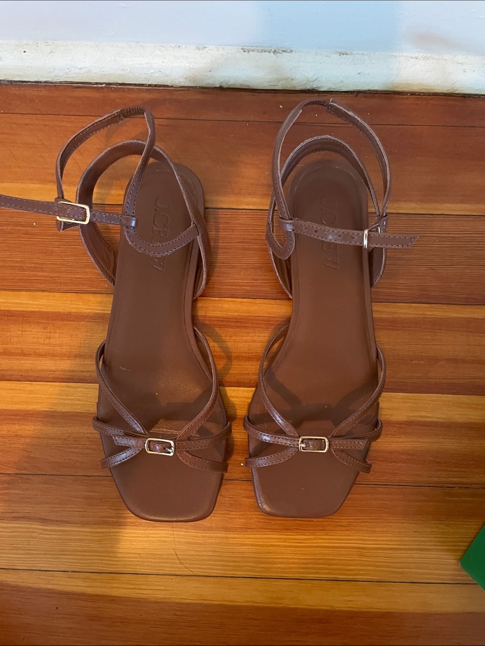 J. Crew Brown Square-Toe Strappy Ankle Sandals